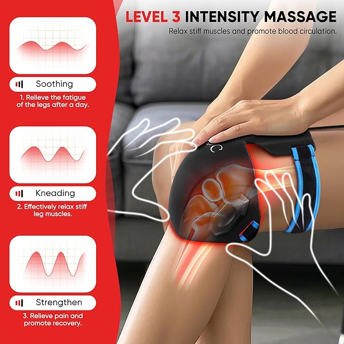 Red Light Therapy for Knee Pain Relief,Vibration Knee Massager with 660nm&850nm,3 in 1 Heated Knee Brace for Knee/Joint/Elbow/Shoulder,Rechargeable Near Infrared Light Therapy Device-StrideForce Fitness