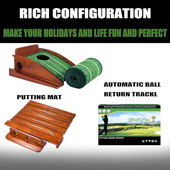 GimYaa Golf Putting mat Green Indoor and Outdoor with Auto Ball Return,Game Practice Golf Gifts for Home, Office, Backyard Indoor Golf and Outdoor Use, Crystal Velvet Mat-StrideForce Fitness