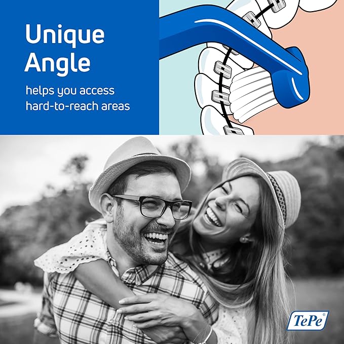 TePe Universal Care Angled Soft-Bristle Toothbrush, Small-Head Orthodontic Toothbrush (Pack of 2)