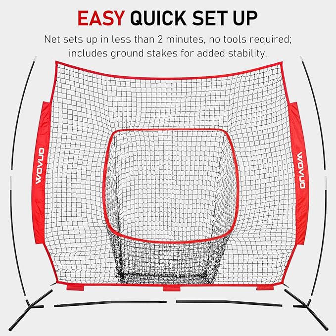7x7 ft Baseball Net for Batting Pitching Hitting, Softball Pitching Net with Strike Zone, Tee, Ball Caddy, Softball Batting Net Baseball Training Equipment for Kids Adult Youth Sport Practice-StrideForce Fitness