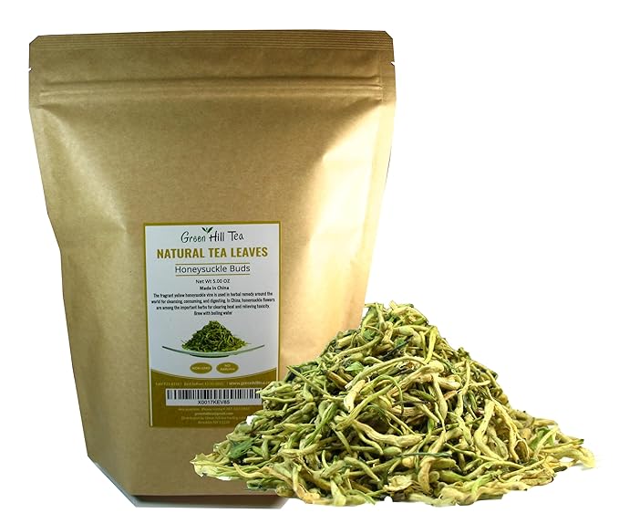 Greenhilltea traditional health herbs, Premium Honeysuckle buds, honey suckle tea NO GMO, NO Additives, Caffeine free dried herbal tea 5 OZ-StrideForce Fitness