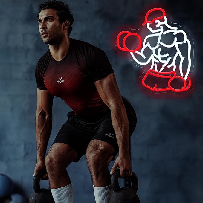 Home Gym Neon Sign Man lifting Dumbbell Build Muscle Led Light Up Sign Dimmable Gym Lighting for Home Gym Decor Men Cave Gifts 12.5"×12.8"-StrideForce Fitness