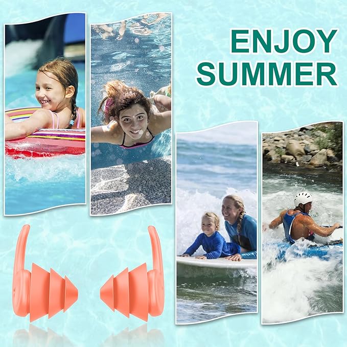 Swimming Ear Plugs for Adults,3 Pairs Waterproof Reusable Silicone Swim Earplugs for Swimming Surfing Snorkeling Showering and Water Pool,Beach,Ocean (Adults & Teens 14+)-StrideForce Fitness