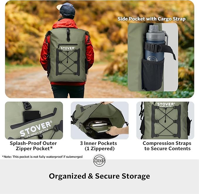 STOVER 5/10/25/30/40/55L Waterproof Backpack- Floating Dry Bag for Kayaking, Travel, Beach, Hiking, & Camping, Men/Women-StrideForce Fitness