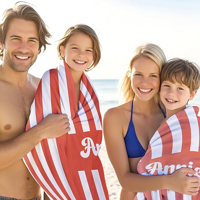 JML Personalized Beach Towel with Name, Custom Cabana Stripe Beach Towel, Customized Microfiber Pool Towel, Quick Dry & Absorbent Swim Towel for Adult,Mother's Day, Birthday, Summer Holiday,Vacation-StrideForce Fitness