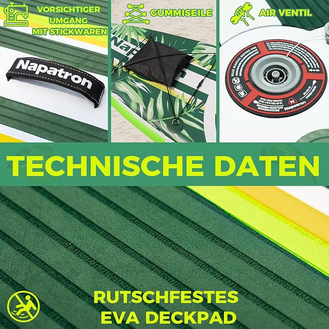 Napatron Family Inflatable Stand Up Paddle Board, Sup,Stable Wide Design,350LBS Capacity,Complete Paddle Board Package with Fast Action Pump,Leash,Ideal for Beginners/Youth & AllSkill Levels-StrideForce Fitness