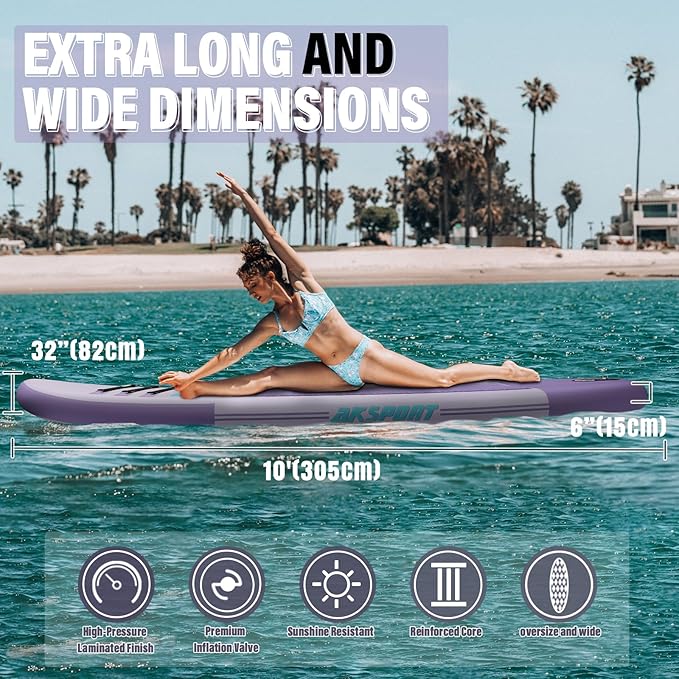 AKSPORT Inflatable Stand Up Paddle Board, SUP Board with All Accessories, Wide Stable Design, Non-Slip Deck, Inflatable Paddle Boards for Youth & Adult-StrideForce Fitness
