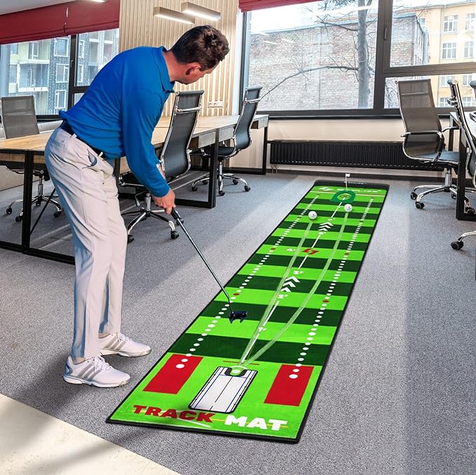SAPLIZE Golf Putting Mat/Putting Green Mat - Adjustable Slope, Trajectory Tracking & Pong Game Modes | Indoor & Outdoor Use-StrideForce Fitness