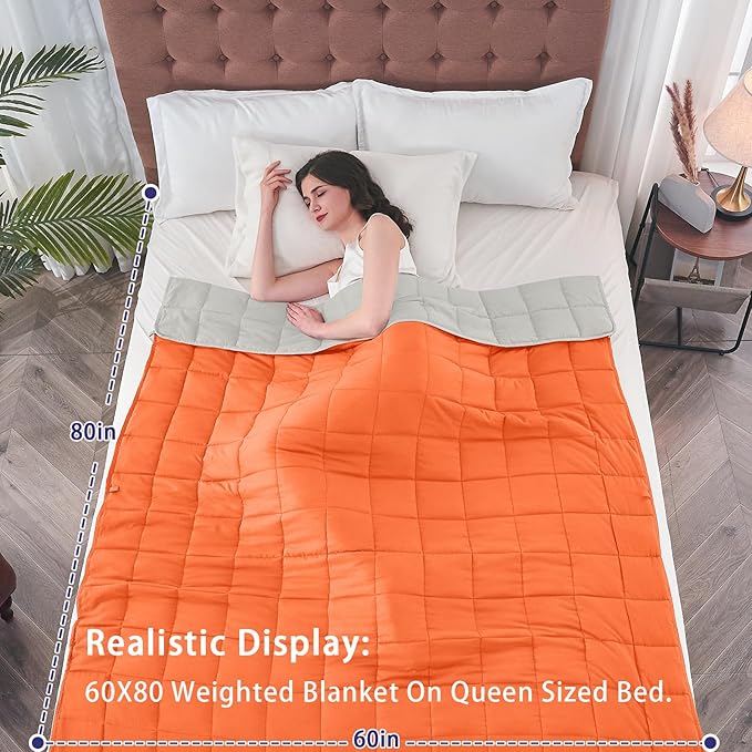 yescool Weighted Blanket for Adults (20 lbs, 60” x 80”, Orange) Cooling Heavy Blanket for Sleeping Perfect for 190-210 lbs, Queen Size Breathable Blanket with Premium Glass Bead, Machine Washable-StrideForce Fitness