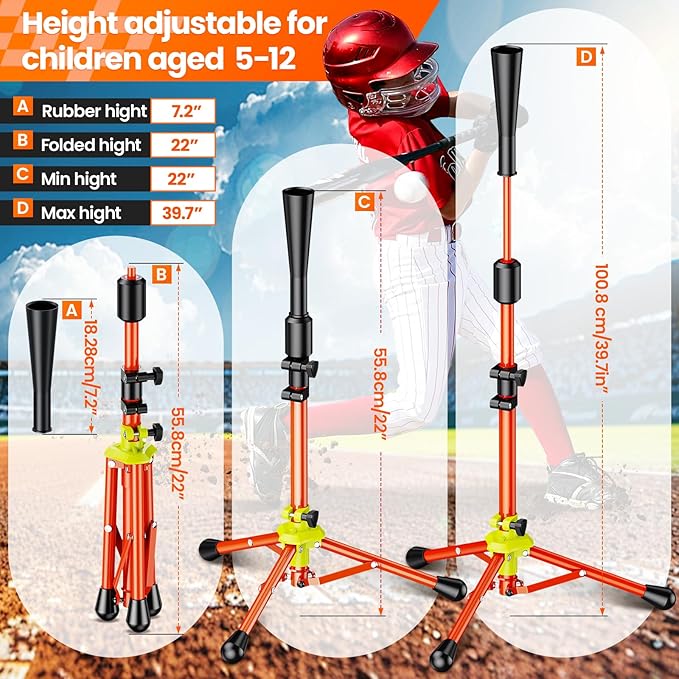 2025 New Upgrade Portable Batting Tee for Baseball/Softball,23.23 to 40.16 Inch Baseball Tee for Kids,Batting Tee,Softball Tee,Youth Hitting Tee,Teeball Tee,Travel Tee,Easy Adjustable Height-StrideForce Fitness