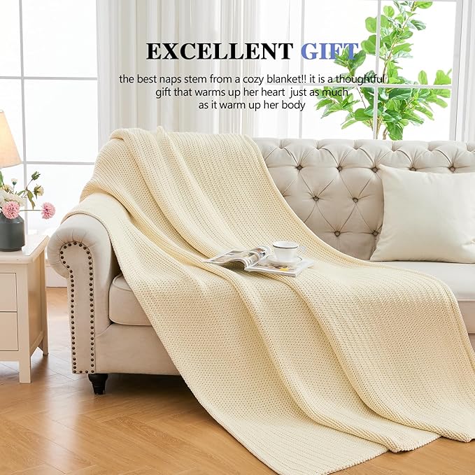 L'AGRATY Knitted Weighted Blanket - 48"x72" 12lbs Cooling Chunky Knit Heavy Blanket for Adults Braided Crochet Throw Thick Cable Yarn Knit Decorative No Beads Evenly Weighted Machine Washable-StrideForce Fitness