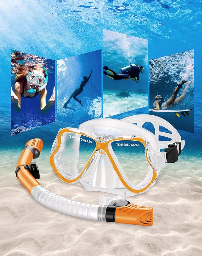 Greatever Dry Snorkel Set,Panoramic Wide View,Anti-Fog Scuba Diving Mask,Professional Snorkeling Gear-StrideForce Fitness