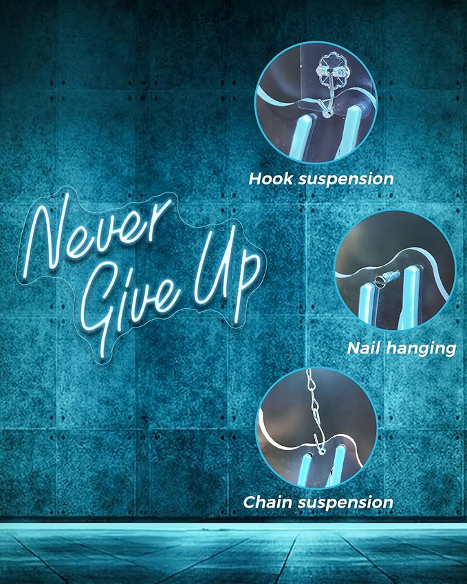 YIKBIK NEVER GIVE UPLED Neon Sign for Wall Decor,Neon Lights Party Decorations, USB Powered Switch Neon Lights lighting adjustable for Office Room, Gym Room, Man Cave, Gamer Room-StrideForce Fitness