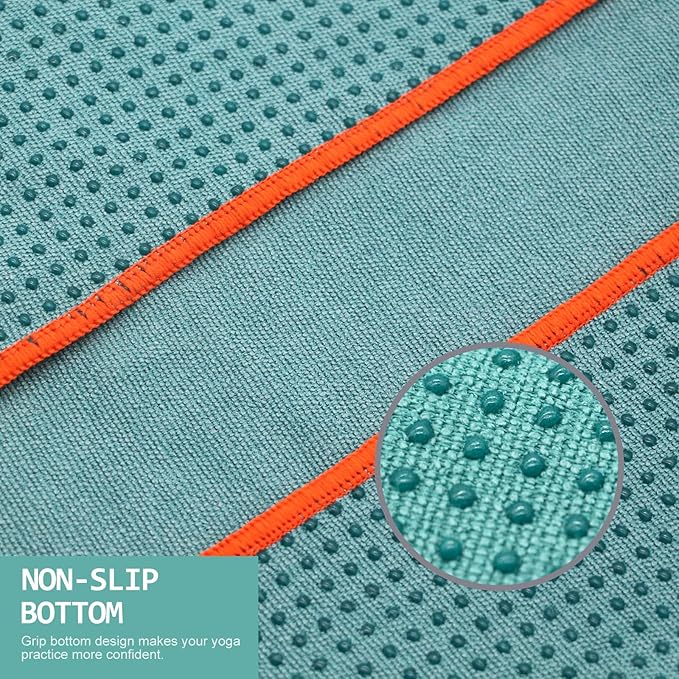 Eunzel 2 Pack Hot Yoga Towel with Grip Dot, Non Slip Yoga Mat Towe Sweat Absorbent Towel for Hot Yoga,Bikram, Pilates and Fitness 72" x 24", Dark Cyan/Steel Blue