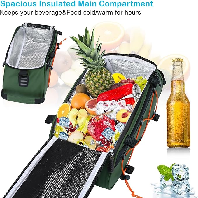 MOSISO Bike Rack Bag with 2 Removable Panniers, Waterproof Bike Trunk Cooler Storage Handbag Insulated Bicycle Rear Seat Pouch, Bicycle Storage Saddle Shoulder Bag Cycling Luggage Pouch, Peacock Green-StrideForce Fitness