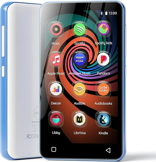 MP3 Player with Bluetooth and WiFi, innioasis 160GB Music Player with Spotify,Pandora,Amazon Music,4" Touch Screen Android MP4 MP3 Player for Kids with Libby,Audible,Audiobooks(White-Blue)-StrideForce Fitness