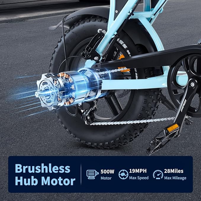 Electric Bike for Adults, Fat Tire EBike, 36V 10.4Ah Removable Battery, 500W Upgrade Motor, 20MPH Commuter Bike, V8 Mini Electric Bicycle for Mountains, Snow, Sand, Road-StrideForce Fitness