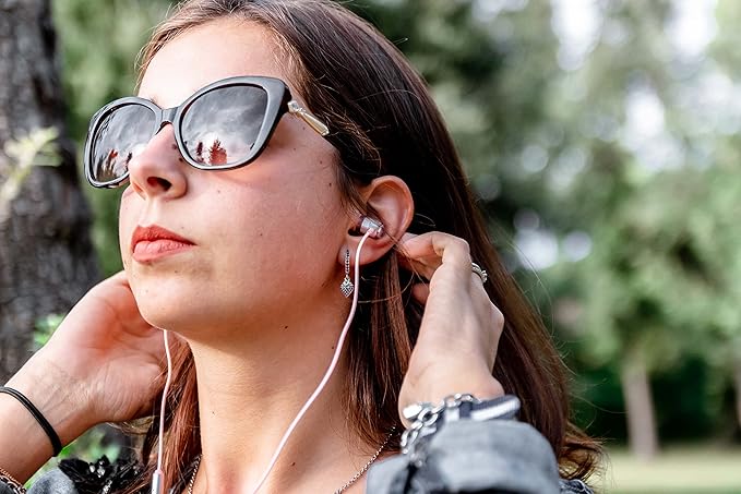 LUDOS Clamor Wired Earbuds in-Ear Headphones, 5 Years Warranty, Earphones with Microphone, Noise Isolating Ear Buds, Memory Foam for iPhone, Samsung, School Students, Kids, Women, Small Ears - Pink-StrideForce Fitness