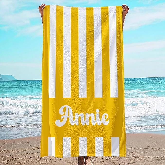 JML Personalized Beach Towel with Name, Custom Cabana Stripe Beach Towel, Customized Microfiber Pool Towel, Quick Dry & Absorbent Swim Towel for Adult,Mother's Day, Birthday, Summer Holiday,Vacation-StrideForce Fitness