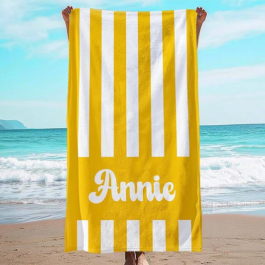 JML Personalized Beach Towel with Name, Custom Cabana Stripe Beach Towel, Customized Microfiber Pool Towel, Quick Dry & Absorbent Swim Towel for Adult,Mother's Day, Birthday, Summer Holiday,Vacation-StrideForce Fitness