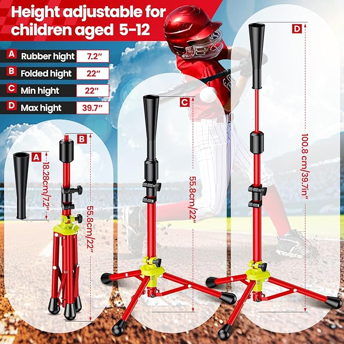 2025 New Upgrade Portable Batting Tee for Baseball/Softball,23.23 to 40.16 Inch Baseball Tee for Kids,Batting Tee,Softball Tee,Youth Hitting Tee,Teeball Tee,Travel Tee,Easy Adjustable Height-StrideForce Fitness