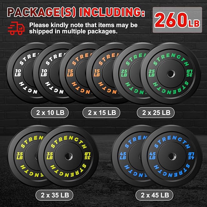 Olympic Rubber Bumper Weight Set - 2 Inch Barbell Plates for Home Gym Strength Training-StrideForce Fitness