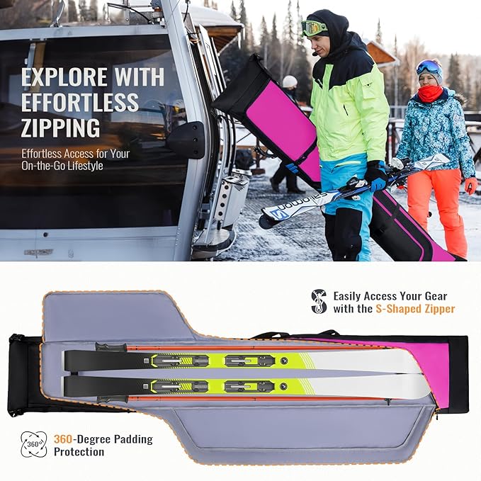 Ski Bag and Boot Bag Combo, Padded Skis Bag for Air Travel, Safety Reinforce Ski Carrier Bag Fits for Skis Up to 200 CM and Boots Up To Size US13, Water- resistant Ski Travel Bag-StrideForce Fitness