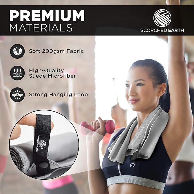 ScorchedEarth Microfiber Travel & Sports Towel Set - Quick Dry, Super Absorbent, Compact, Lightweight - for Camping, Backpacking, Hiking, Beach, Yoga, Swimming - Includes 2 Sizes + Carrying Bag & Clip-StrideForce Fitness