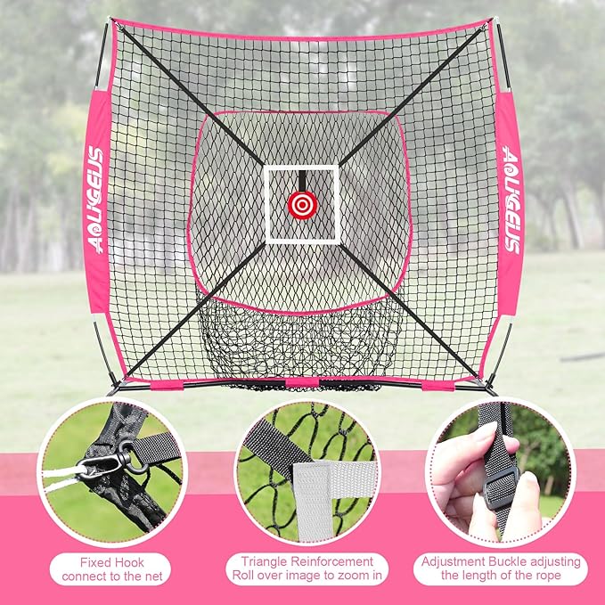 6'X6' Baseball Softball Practice Net,Pitching Net,Batting Net,with Bonus Strike Zone,Target and Bow Frame,for Hitting,Pitching,Catching-StrideForce Fitness