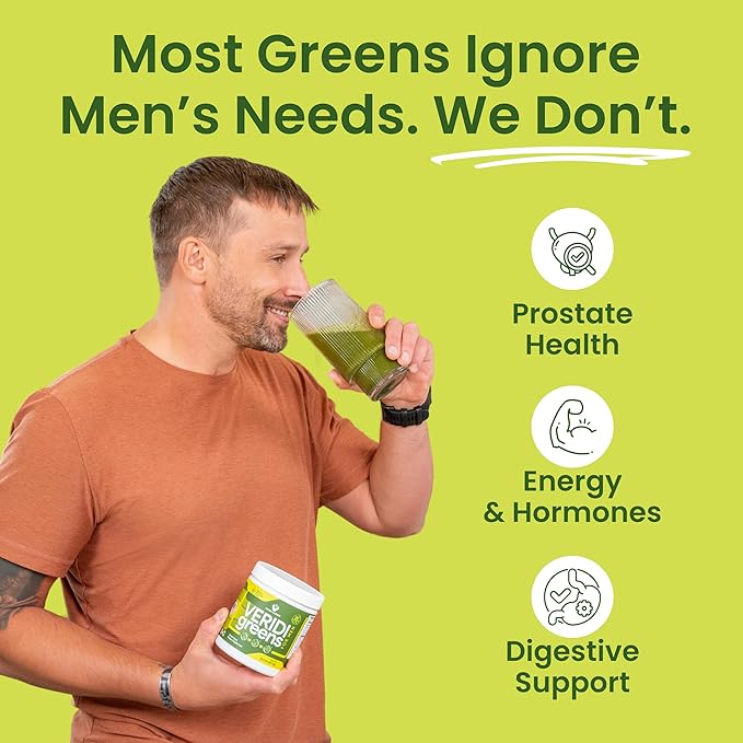 Veridi Greens for Men 40+ | Daily Superfood Greens Powder for Prostate Health, Hormone & Energy Support | Premium USA Blend with Spirulina, Saw Palmetto, Zinc & Enzymes-StrideForce Fitness