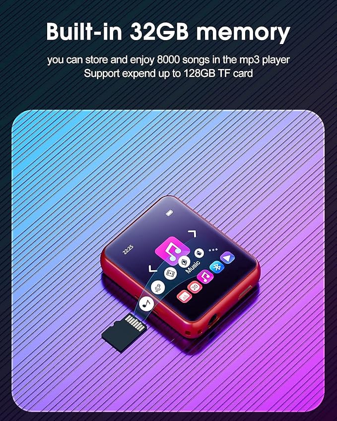 MP3 Player Bluetooth 5.3 Full Touch Screen Color Screen Mini MP3 Player, HiFi Lossless Music Player with Speakers, FM Radio, Recording, Support up to 128GB (red)-StrideForce Fitness