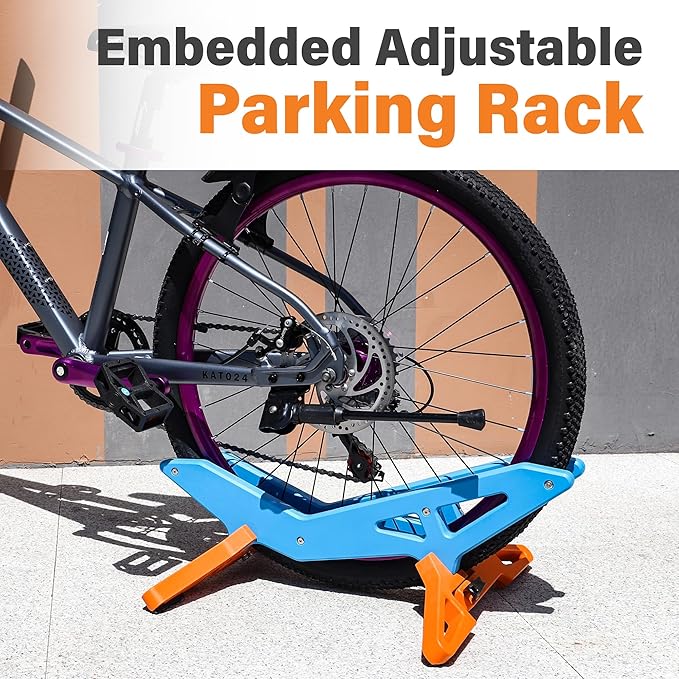 Adjustable Bike Parking Stand Fits 16-29 Inch Bicycles, Compatible with 23c-3.0 Tire Width – Heavy-Duty Plastic, Easy Installation, Stylish Two-Tone Design (Blue&Orange(2 Pack))-StrideForce Fitness
