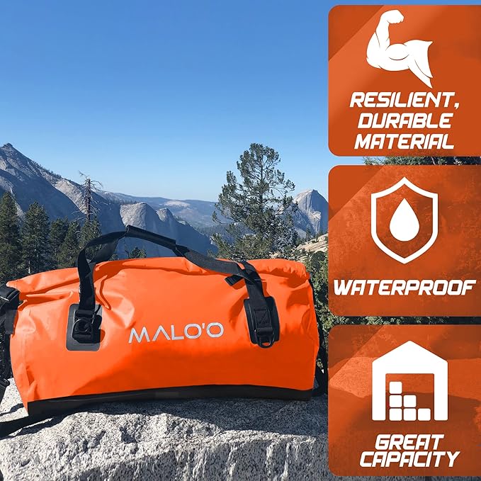 Malo'o Waterproof Dry Bag Duffel 40L/60L/100L, Roll Top Duffel Keeps Gear Dry for Kayaking, Rafting, Boating, Swimming, Camping, Hiking, Beach, Fishing - Internal & External Pockets and Molle Loops-StrideForce Fitness