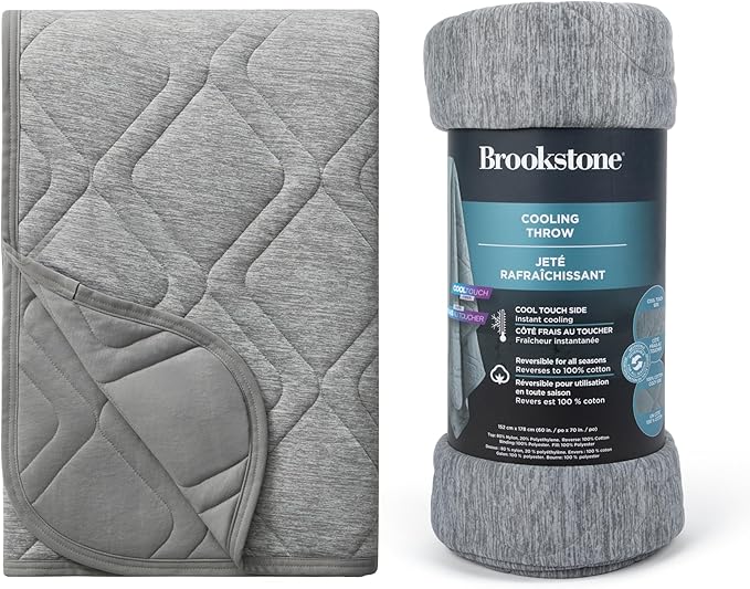 Brookstone Cooling Comfort Throw Blankets for Sleeping - Innovative Cooling Dual-Sided Throw - Oversized Cool Blanket for Hot Sleepers - Nylon and Polyethylene Blanket - Quite Shade-StrideForce Fitness