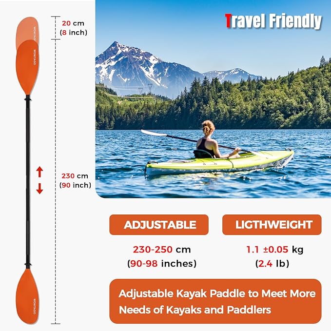 Kayak Paddles with Alloy Shaft and PP Blade, Floating Kayaking Oars, Adjustable 230-250 cm/90-98 Inches, 210-230 cm/82-90 Inches-StrideForce Fitness