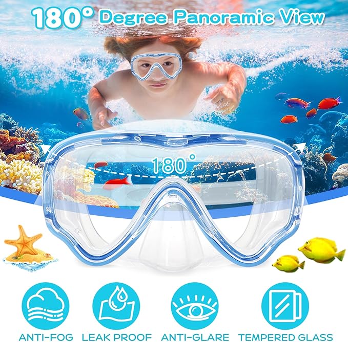 Kids Swim Goggles with Nose Cover, Snorkel Diving Mask Anti-Fog Anti-UV, Snorkeling Gear Swimming Goggles for Kids 3-14 2PCS-StrideForce Fitness