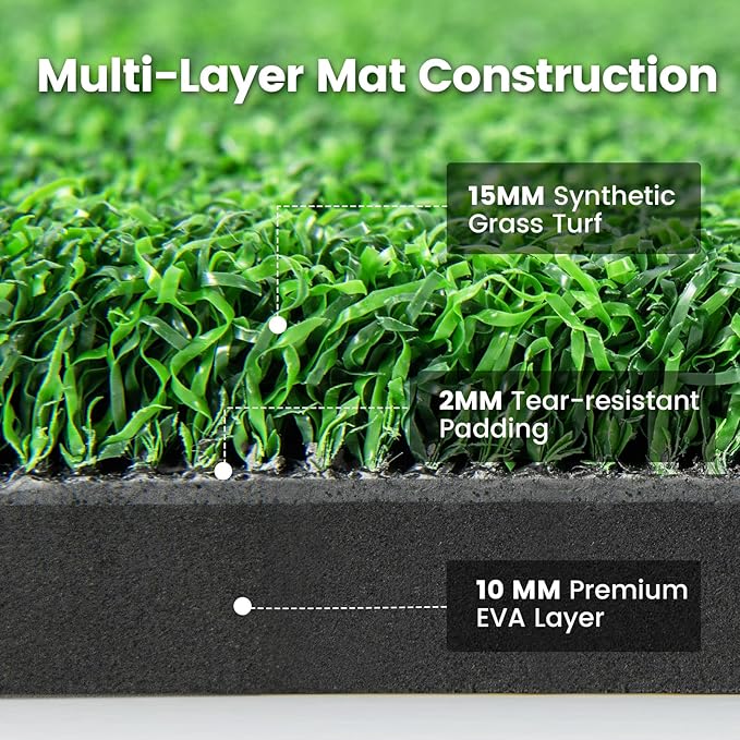 Tangkula Golf Hitting Mat, Artificial Turf Mat for Indoor/Outdoor Golf Practice Includes 2 Rubber Tees & 2 Alignment Sticks, Golf Training Mat for Home Backyard Garage-StrideForce Fitness