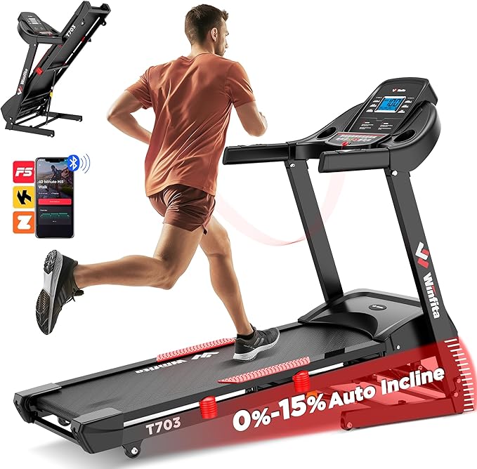 Treadmill with 15% Auto Incline, 300 LBS Capacity and 10 MPH Max Speed, 4.0HP Folding Treadmills for Home Features 18'' x 50'' Belt, Bluetooth, APP, 64 Preset Programs and 3 Countdown Modes-StrideForce Fitness