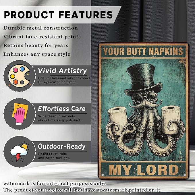 Funny Octopus Retro Metal Tin Sign Nautical Bathroom Decor Toilet Restroom Funky Home Decor Wall Art Sign 12 * 8inch-StrideForce Fitness