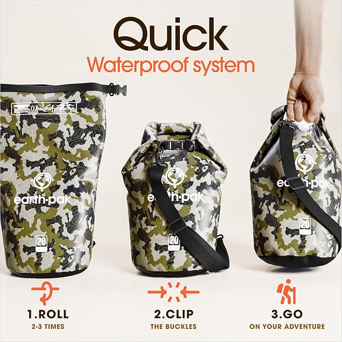 Earth Pak Waterproof Dry Bag - Roll Top Waterproof Backpack Sack Keeps Gear Dry for Kayak with Waterproof Phone Case-StrideForce Fitness