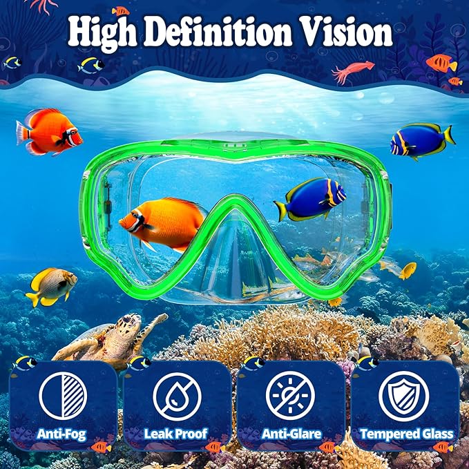 U PHITNIS Kids Snorkel Set for Age 4-14 - Dry Top Snorkeling Gear for Kids Junior & Youth - Childs Diving Mask with Big Eyes for Boys Girls - Anti-Fog Snorkeling Mask and Snorkel Set-StrideForce Fitness