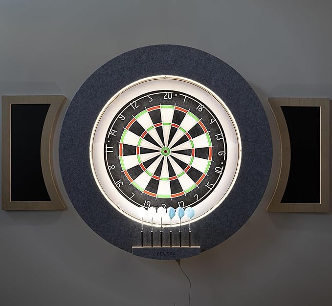 Dart Board Cabinet Set with LED Light; Bristle Dartboard, Built in LED Light, Darts and Chalkboards-StrideForce Fitness