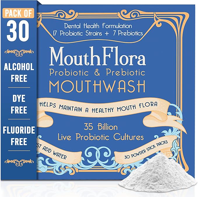 Probiotic & Prebiotic Mouthwash for Adults | Dry Mouth and Oral Thrush Relief | Gum Health Mouthwash | 30 Pack