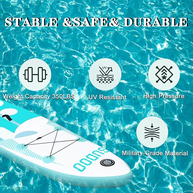 Inflatable Stand Up Paddle Board 10‘x30‘‘- Ultra-Light SUP with Backpack, Pump, Paddle, Coil Leash, 3 Fins, Repair Kit, Stable Design, Non-Slip EVA Deck for Adults & Youth-StrideForce Fitness