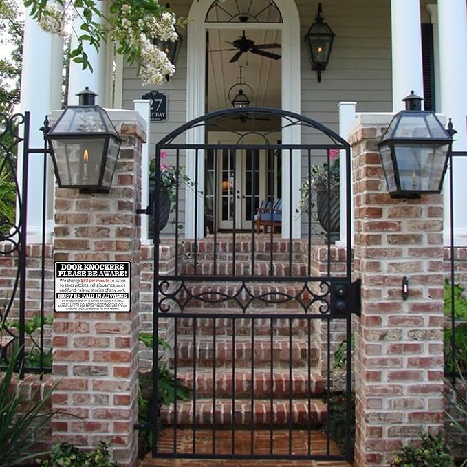 No Soliciting Sign for House Front Door - Funny Metal Tin Signs Room Decor Door Knockers Please Be Aware Warning Yard Sign, Home Bedroom Wall Art Decorations 8x12 Inch-StrideForce Fitness