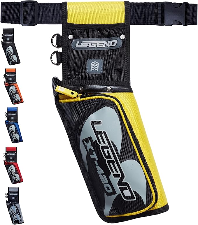 Legend XT420 Field Quiver - Left or Right-Handed Quiver Arrow Holder, Archery Quiver with 3 Arrow Tube, Durable Nylon Hip Quivers with Multiple Pockets for Archery Accessories, Score Card & Tools-StrideForce Fitness