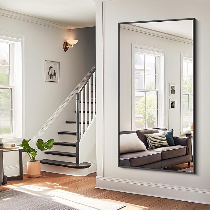 Bathroom Mirror,30x60 inch Large Wall Mirror for Bathroom Wall Mounted Black Rectangle Corner Mirrors,Black Bathroom Mirror for Living Room,Farmhouse,Bedroom Entryway,Horizontal/Vertical-StrideForce Fitness