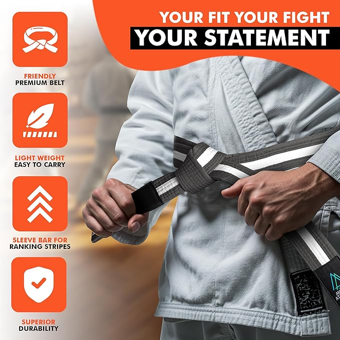 Brazilian Jiu Jitsu Belts Preshurunk Martial Arts Youth BJJ Belts for Girls & Boys with BJJ Ranking Stripes-StrideForce Fitness