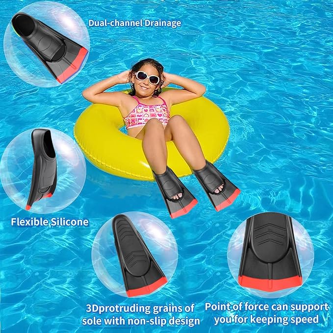 Kids Swim Fins,Short Comfortable Flippers for Lap Swimming and Training for Child,Girls,Boys,Beginners-StrideForce Fitness