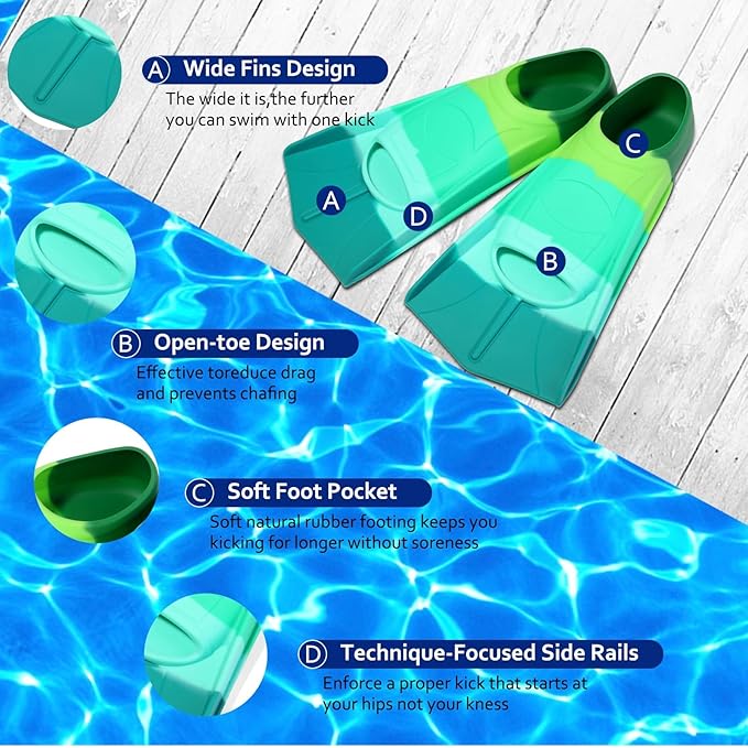 Kids Swim Fins,Short Kids Fins Youth Swimming Flippers for Lap Swimming Training for Children Girls Boys Beginners-StrideForce Fitness